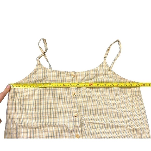 PASTEL yellow plaid gingham cropped button front tank top - Picture 4 of 6